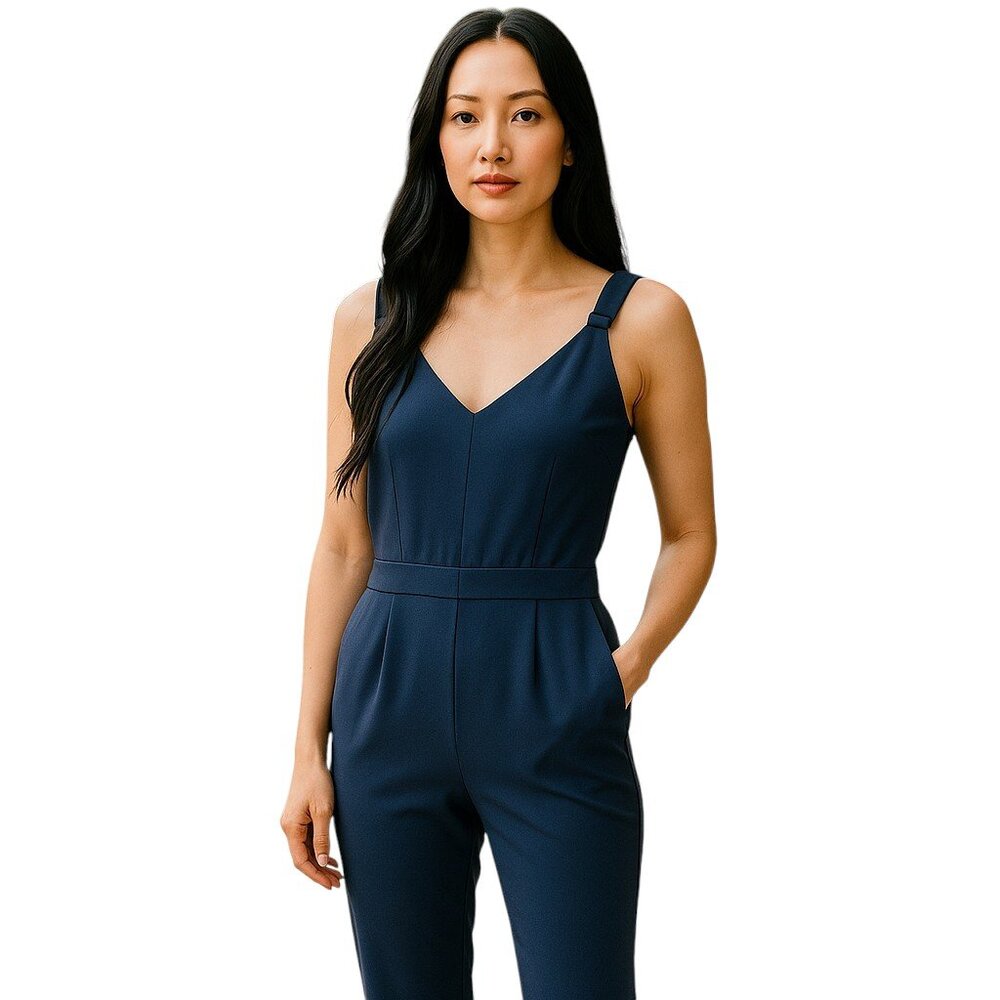 Lenny B Clara Navy Knot Strap Accent Made in France Jumpsuit‎